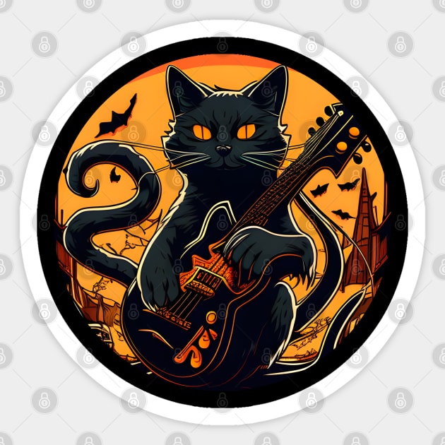 Alone Cool Black Cat Playing Guitar Bass - Love Guitar Sticker by Wesley Mcanderson Jones